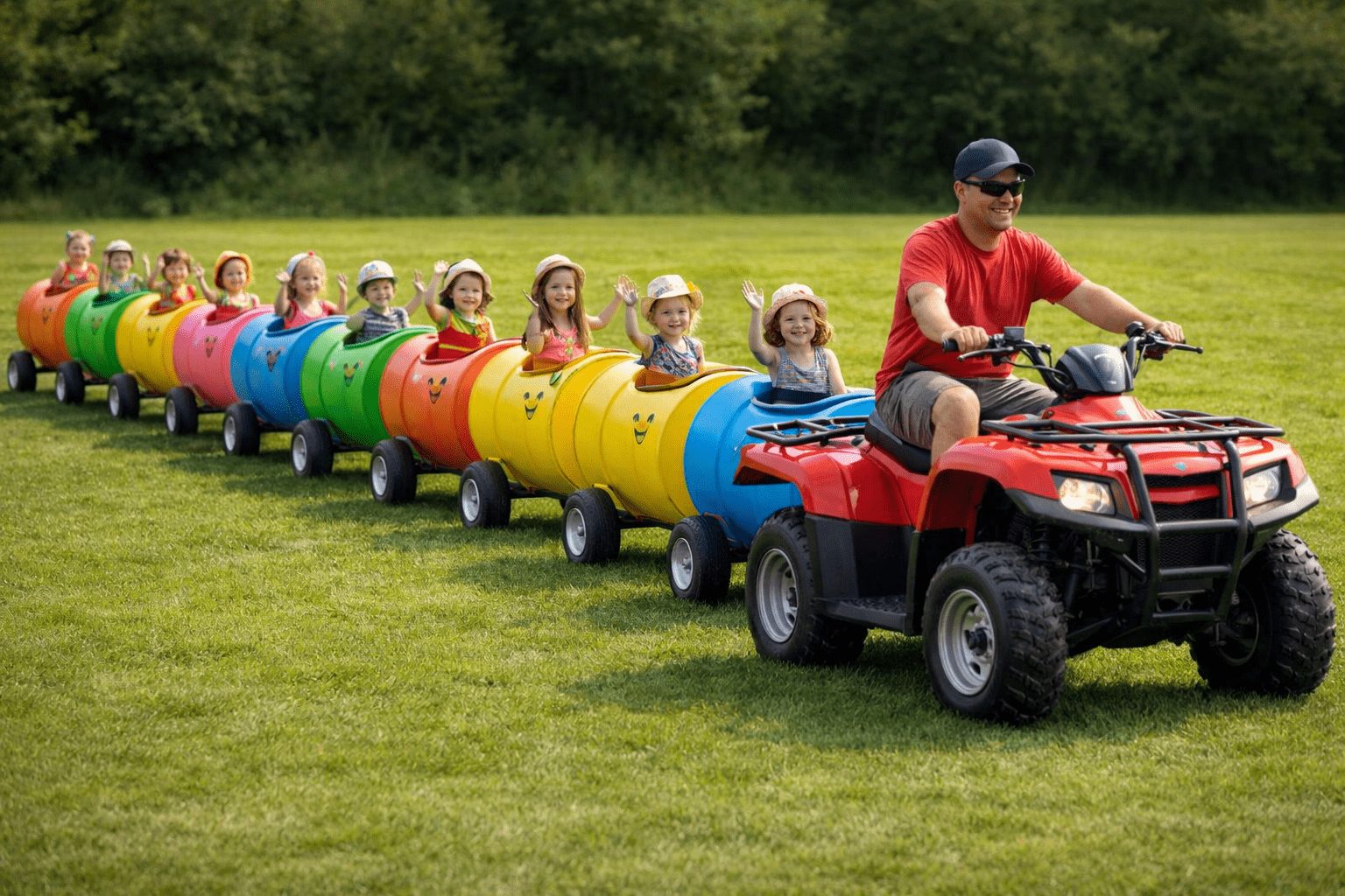 Fun barrel train ride in the field Home